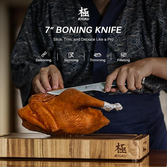 KYOKU Boning Knife - 7" - Shogun Series - Japanese Style VG10 Steel Core Forged Damascus Blade - with Sheath & Case