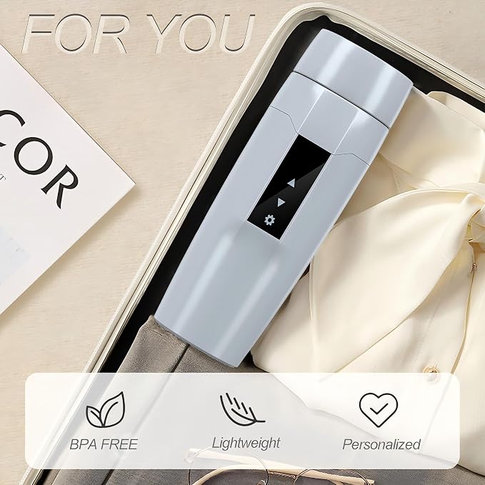 Electric Heating Kettle with Temperature Control, 40~100 ℃ Adjustable, Mini Portable Travel Electric Water Mug, Anti-leakage, 300W Fast Heating Insulation Cup, Anti-dry Fever, Auto- shutdown, Gray