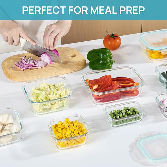 Vtopmart 18Pack Glass Food Storage Containers with Lids, Meal Prep Containers, Airtight Lunch Containers Leak Proof Locking Lids for Microwave, Oven, Freezer, Dishwasher