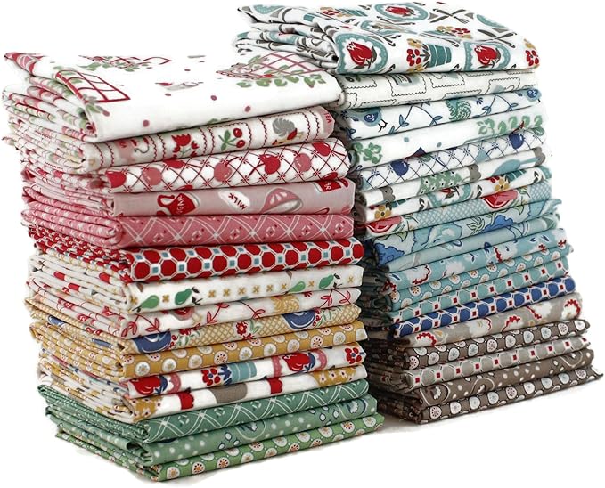 Cook Book Fat Eighth Bundle (34 Pieces) by Lori Holt for Riley Blake 9 x 21 inches (22.86 cm x 53.34 cm) Fabric cuts DIY Quilt Fabric