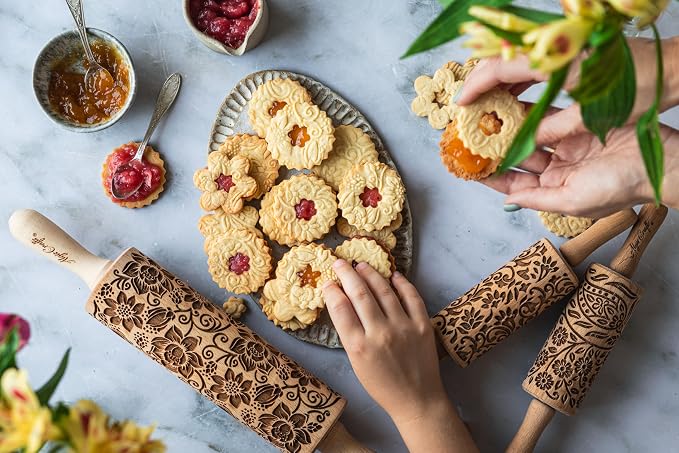 SUNFLOWER FIELD Embossed Rolling Pin for Ceramic. Clay Roller and Ceramic Stamp for Embossing Pottery. Baking Gifts for Women by Algis Crafts for Embossed Cookies