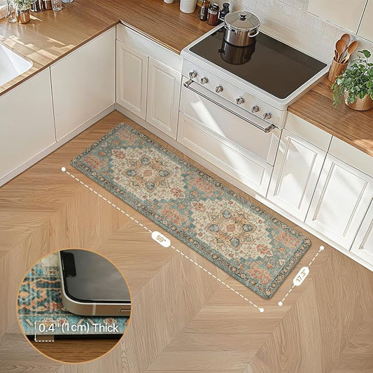 GENIMO Kitchen Mats for Floor, Washable Anti Fatigue Mat for Cushioned, 17.3"x59", Waterproof Kitchen Rugs, Non Slip Foam Comfort Standing Mat Rug for Home, Runner, Laundry, Peach Orange