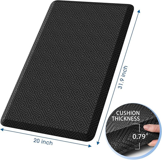 Mattitude 4/5 Inch Thick Kitchen Mat Cushioned Anti-Fatigue Floor Mat Water Resistant Non-Slip Mats and Rugs Standing and Comfort Desk Mats for House Sink Office Laundry (Black, 20"x32")