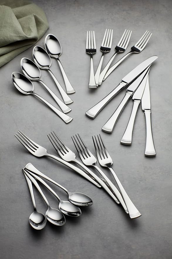 Lenox Portola Flatware Collection, 18/10 Stainless Steel Flatware & Silverware, Salad Fork Set, 4-Piece
