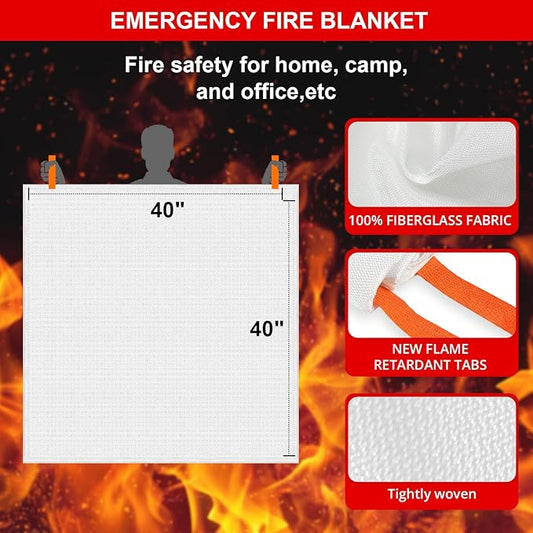 SecuCaptain Emergency Fire Blanket for Home and Kitchen - 20 Pack 40"x40" Flame Suppression Fiberglass Fire Blankets for House Camping Car Warehouse Office Emergency Survival Safety