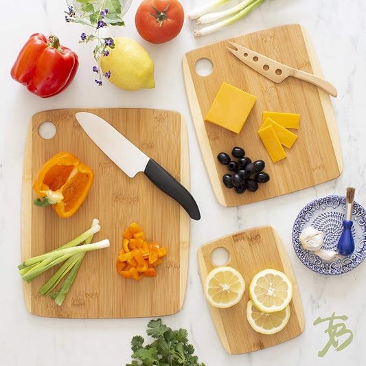 Totally Bamboo 3-Piece Two-Tone Bamboo Cutting Board Set – Reversible Kitchen Boards for Chopping & Serving Cheese, Meat, Vegetables & More