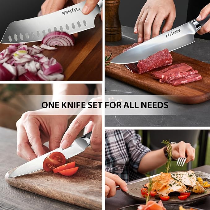 MOSFiATA Chef Knife Sets with Carry case Bag, 19 Pieces Professional Knife Set with Knife Sharpening Rod, High Carbon Stainless Steel Kitchen Chef Knives Set,Dishwasher Safe, For Outdoor