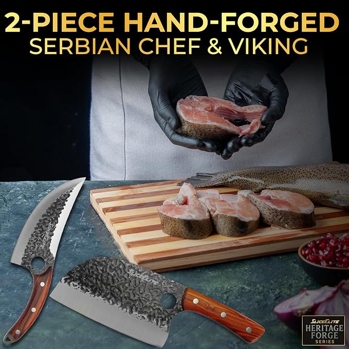 Hand-Forged Professional Butcher Knife (2 PC SET SERBIAN AND VIKING)