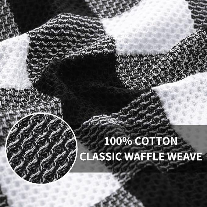 Homaxy 100% Cotton Waffle Weave Check Plaid Dish Cloths, 12 x 12 Inches, Super Soft and Absorbent Dish Towels Quick Drying Dish Rags, 12-Pack, White & Black