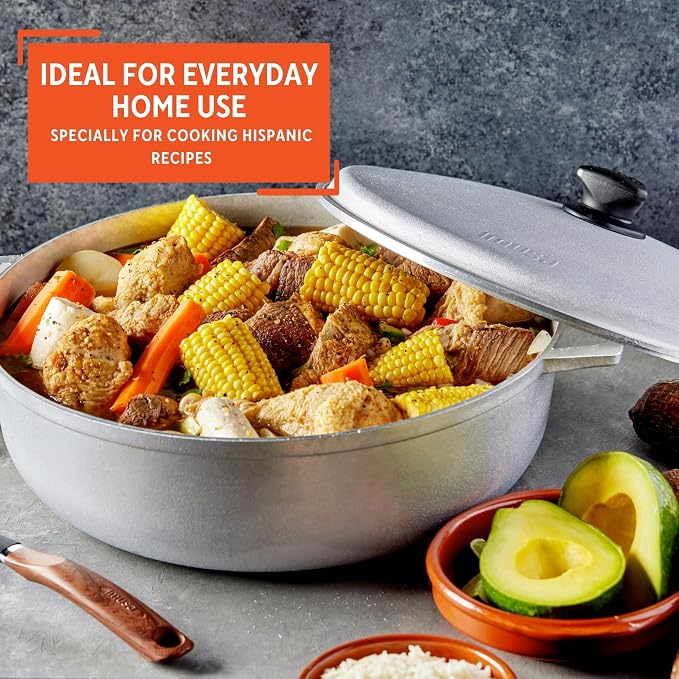 IMUSA 7.5 Quart Traditional Natural Made in Colombia Caldero with Lid for Cooking and Serving,Silver