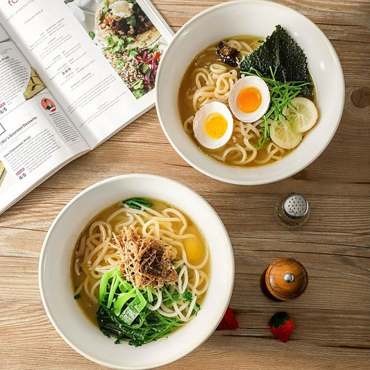 Serving Bowls Set of 2, 9 Inch Large Ceramic Mixing Bowls for Kitchen, Perfect for Salad Pasta Soup Pho Popcorn Baking Cooking, Ideal for Daily Meals Party Dinner Entertaining, Creamy White