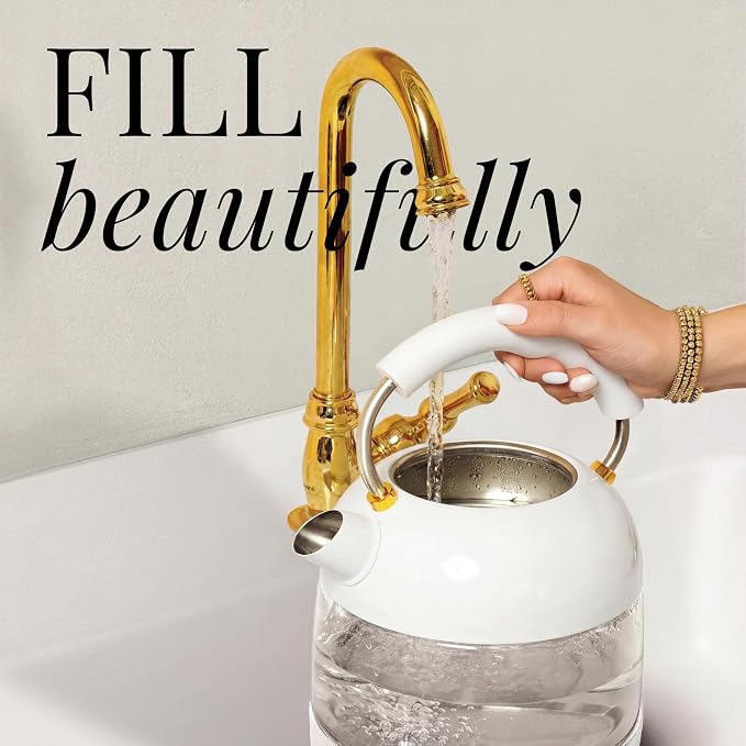 White Electric Tea Kettle with Temperature Control - 1500W Fast Hot Water Boiler and Warmer - White and Gold Electric Kettle with Keep Warm Function, BPA-Free Glass Body, Stylish Design, Auto Shut-Off