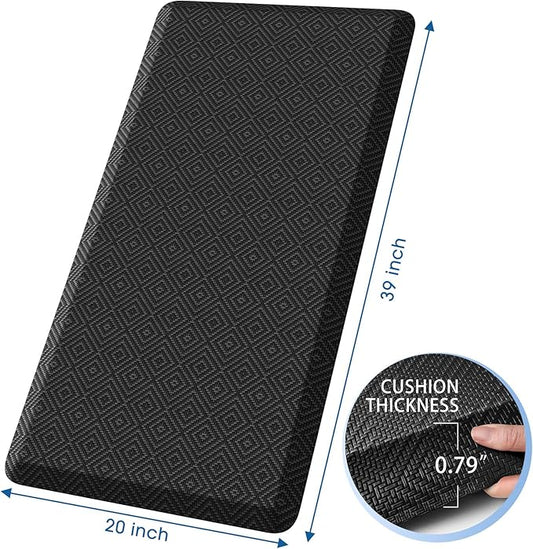 Mattitude 4/5 Inch Thick Kitchen Mat Cushioned Anti-Fatigue Floor Mat Water Resistant Non-Slip Mats and Rugs Standing and Comfort Desk Mats for House Sink Office Laundry (Black, 20"x39")