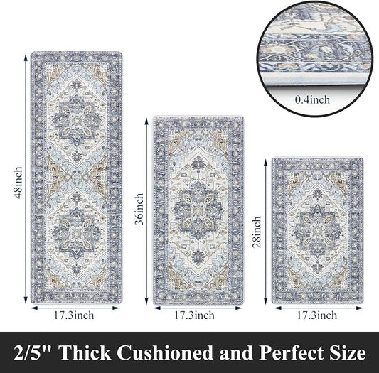 Cushioned Kitchen Rug Sets 3 Piece Anti Fatigue Kitchen Mats for Floor Non Slip Waterproof Kitchen Rugs and Mats Comfort Standing Mat Runner for Home Office,Sink,Laundry