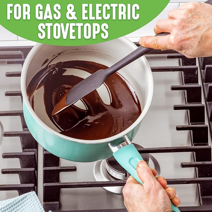 GreenLife Soft Grip Diamond Healthy Ceramic Nonstick, 2QT Saucepan Pot with Lid, PFAS-Free, Dishwasher Safe, Turquoise
