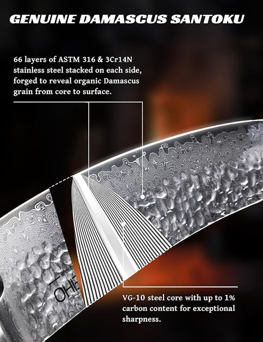 Santoku Knife 7 inch, Lab Tested Ultra and Long-lasting Sharp, VG-10 Core HRC60-62 Damascus Stainless Steel, Professional Premium Forged Kitchen Knife