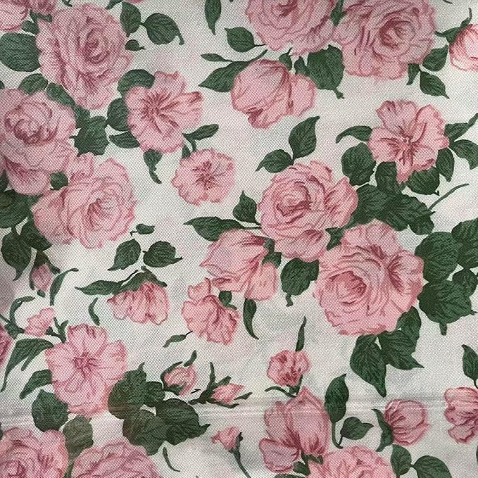 Light Weight Natural Cotton Fabric by the Yard DIY Making Supplies Quilting Patchwork Fabric Fat Quarter Bundles DIY for Quilting Cotton Patchwork Cushions (Pink Flowers Green, 1 Yard)