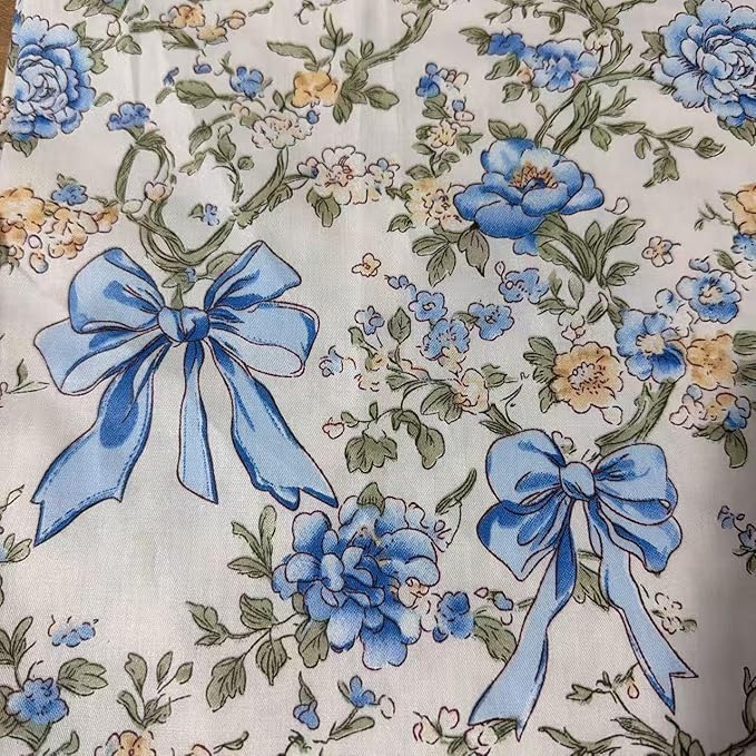 Light Weight Natural Cotton Fabric by the Yard DIY Making Supplies Quilting Patchwork Fabric Fat Quarter Bundles DIY for Quilting Cotton Patchwork Cushions (Big Blue Bow, 1 Yard)