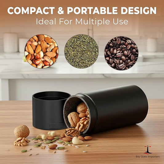 Bay State Importers Airtight Portable Storage Container for Dry Goods | Vacuum Sealed, Smell-Proof Jar with Padded Interior | Perfect for Coffee, Snacks, Spices, and Travel | Black