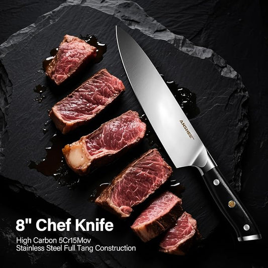 ANSHEE 8 Inch Gyuto Chef Knife - High Carbon Stainless Steel Ultra Sharp Blade,G10 handle Dishwasher Safe, Professional Kitchen Knife for Meat,Vegetables with Sheath Gift Box(Home Cooks & Restaurants)