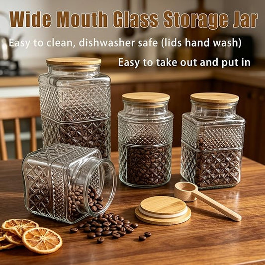 Viovian 60 OZ Vintage Glass Jar with Lid Wood Spoon Set of 2 Decorative Glass Storage Jars Airtight Lids Clear Canister Container for Food Candy Cookie Sugar Coffee Bean Tea Nuts Snack Dog Treat Vase