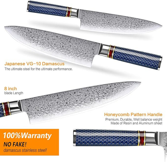 Chef Knife 8 Inch Damascus Chefs Knife Japanese VG10 Kitchen Knife Sharpest 67-Layer High Carbon Stainless Steel knife Cooking Knife, Meat Cutting Gyuto Chef Knife with Sheath(type 1)