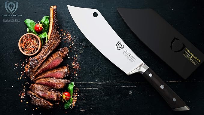 Dalstrong Chef & Cleaver Knife - 8 inch - The Crixus - Gladiator Series Elite - German HC Steel - Hybrid Razor Sharp Kitchen Knife - Black G10 Handle - w/Sheath - Chef Knife - NSF Certified