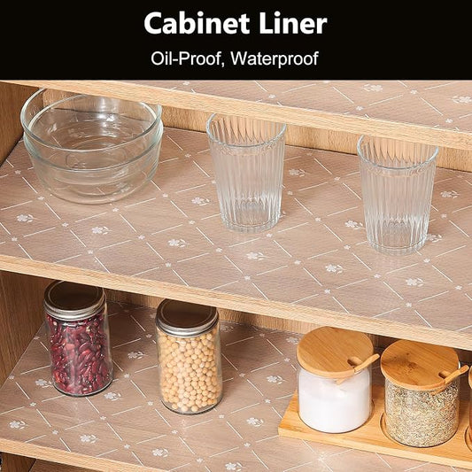 INNOLITES Kitchen Cabinet Shelf Liner, Non-Adhesive Refrigerator & Drawer Liner, Waterproof EVA with Floral, Easy to Clean & BPA-Free (White Daisy, 17.5" x 360")