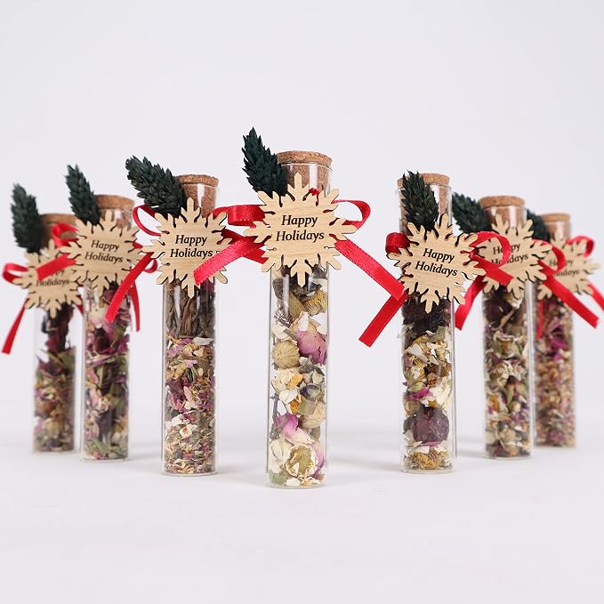 HTF Pack of 10 Christmas Decorations, Tea Party Favors for Women, New Years Eve Party Supplies, Christmas Gifts, Coworker New Year, Happy Holiday Personalized Tea Favors (CH, Snowflake)