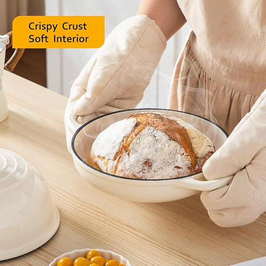 Velaze Enameled Cast Iron Dutch Oven for Bread Baking,5 QT Bread Oven Pot with Dome Lid for Crispy Artisan Bread & Bakery-Style Homemade Loaves(White)