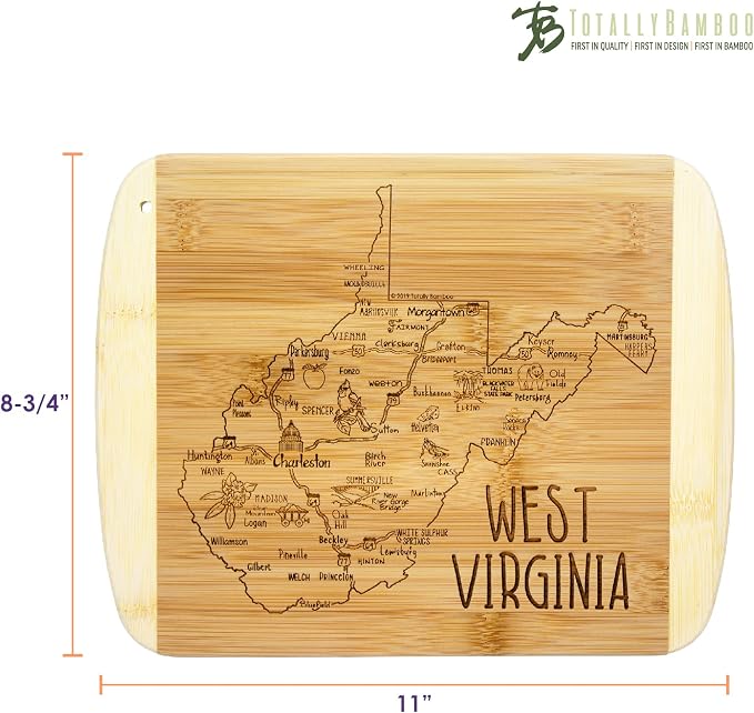 Totally Bamboo A Slice of Life West Virginia State Serving and Cutting Board, 11" x 8.75"