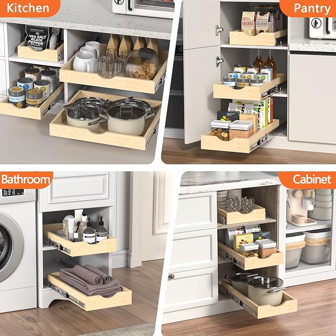 ZOINLIY 15''W X 21''D X 3''H Wooden Pull Out Drawer for Cabinet, Cabinet Organizer for Kitchen, Soft Close Slide Out Shelves, Heavy Duty, Full-Extension
