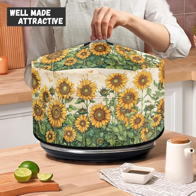 Musical Notes Sunflower Slow Cooker Dust Cover Crock for Pot Cover Fits 6-8 qt Oval Slow Cooker Small Appliance Protection Cover with Pocket Kitchen Accessories Decor