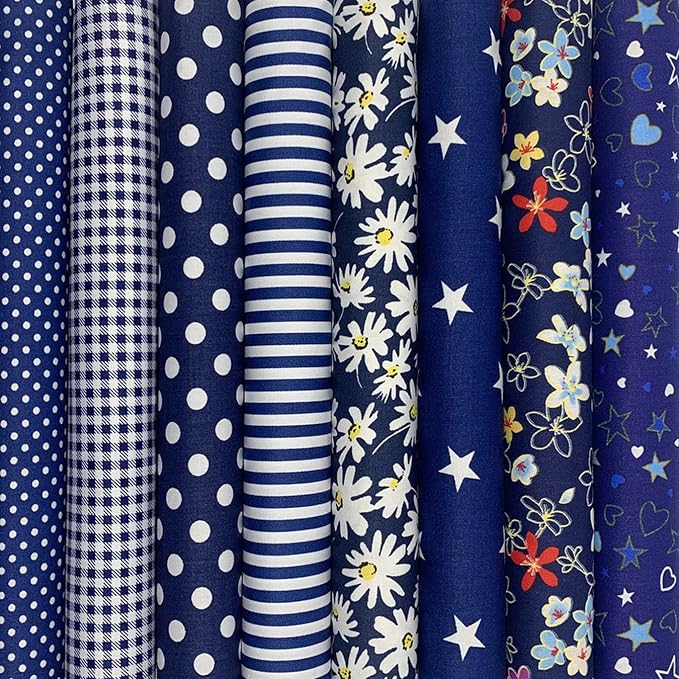 aufodata 8 Pieces 19.6" x 19.6" (50cm x 50cm) Cotton Fabric Squares Quilting Patchwork Floral Pattern Precut Fabric for DIY Quilting Sewing Crafting Artcraft (Navy Blue)