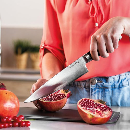 Berghoff Graphite Chef's Knife 8", Stainless Steel Sharp Wide Blade, Soft-touch Handle, Paring Cutting Slicing Fruits Vegetables Meat Fish, Well Balanced