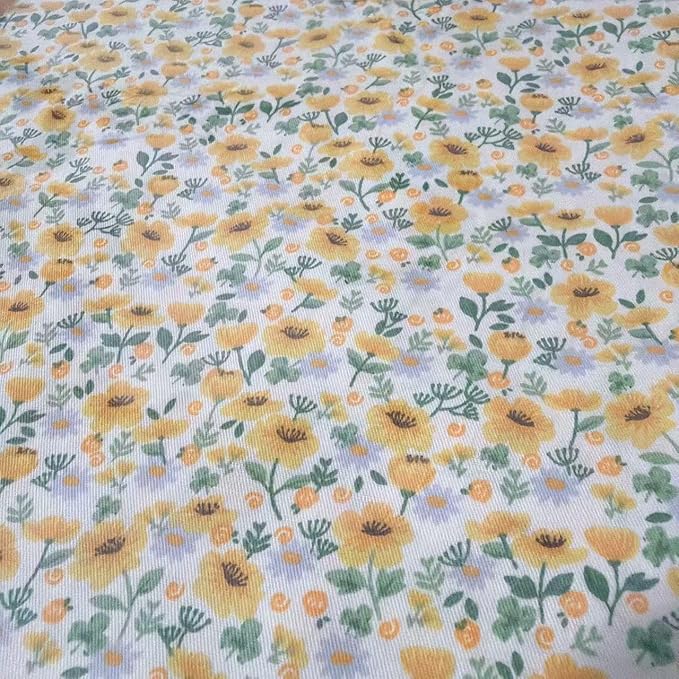Light Weight Natural Cotton Fabric by the Yard DIY Making Supplies Quilting Patchwork Fabric Fat Quarter Bundles DIY for Quilting Cotton Patchwork Cushions (Yellow Flowers D, 2 Yard)
