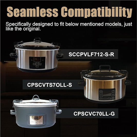 Glass Replacement oval Lid for 7Qt CrockPot Slow Cooker Modles CPSCVC70LL,SCCPVLF712-S-BR and CPSCVTS70LL-S