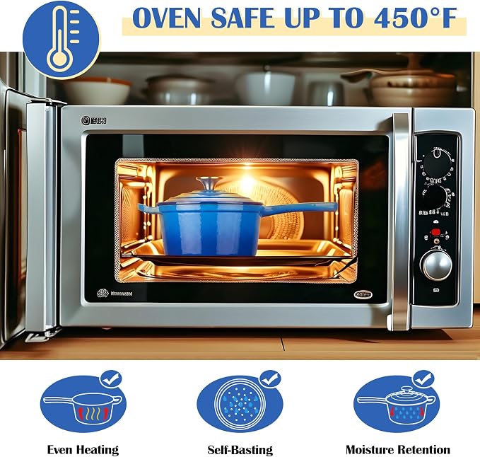 E-far Enameled Cast Iron Sauce Pan, 2 Quart Dutch Oven Saucepan with Lid, Small Sauce Pot for Cooking, Boiling, Healthy & Non Toxic, Induction & Oven Safe, Deep Blue