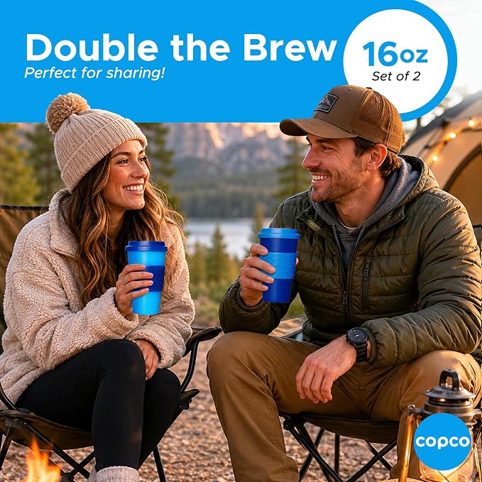 Copco Acadia 16oz Travel Mug with Lid, Set of 2 Double Wall Insulated Tumbler, Non-Slip Sleeve and BPA-Free - Microwave & Dishwasher Safe, Reusable Plastic To Go Travel Coffee Mug (Navy/Blue)