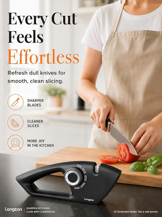 Longzon 6-in-1 Knife Sharpener 5 Stage with Cut-Resistant Glove, Manual Kitchen Tool for Scissors, Straight & Serrated Knives, Quickly Sharpens Restores & Polishes Dull Blades Safe for Home Kitchen