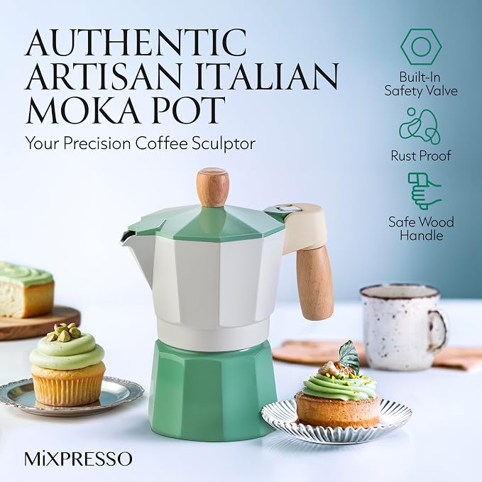 Mixpresso Moka Pot 3 Cup (5 oz Total) – Stovetop Espresso Maker for Gas & Electric Stove, Aluminum Cuban & Italian Coffee Maker, Small Size Espresso Brewer