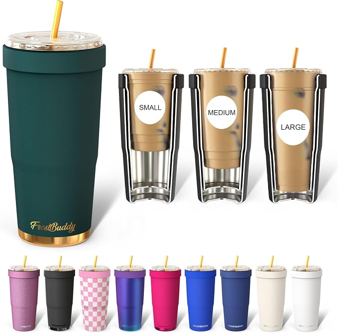 Frostbuddy | To Go Buddy - 30 oz Stainless Steel Vacuum Insulated Tumbler Cup - thermal cups for hot and cold drinks - stainless steel Tumbler Dunkin Cup (Emerald Elegance)