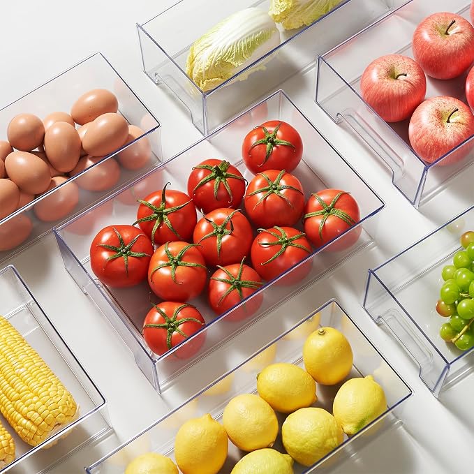 Clear Acrylic Stackable Storage Drawers, Plastic Refrigerator Organizer Bins with Handles for Undersink, Cabinet, Fridge, Closet, Pantry, Office, Bathroom, Kitchen(2 Pack)