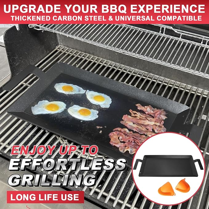 Universal Carbon Steel Griddle for Gas Grill, Griddle Pan for Stove Top, Versatile Stovetop Oven, Induction Cooktop, Flat Top Plate for Charbroil Etc. All Gas & Charcoal Grill 24" x 10"