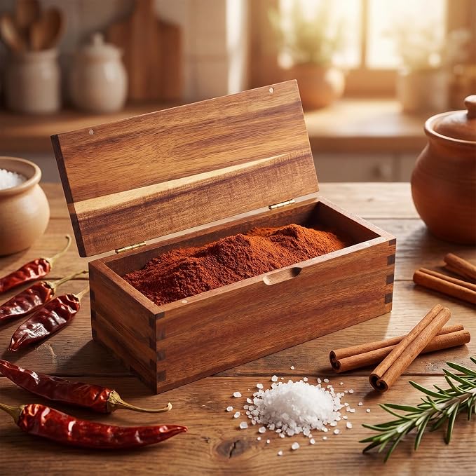 Acacia Wood Salt Cellar Spice Box with Magnetic Lid 29oz Large Capacity Salt Organizer 1 Compartments for Kitchen Countertop, Pepper, Seasonings, Spices, Grilling & Cooking