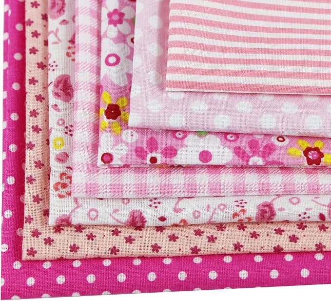 aufodara 7pcs 20” x 20” Cotton Fabric Squares Patchwork Bundle Making Supplies Quilting Weight 120 g/m² for Sewing Quilt DIY Artcraft Handwork (Pink)