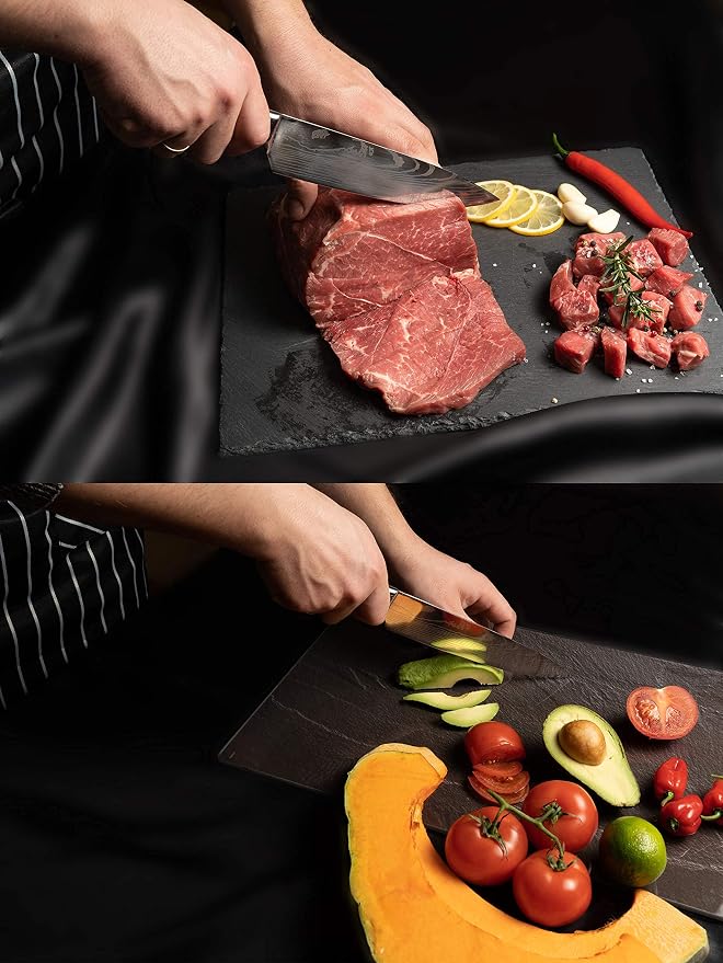 Chef’s Knife | Ergonomic Kitchen Knife | Chef Knife with Sheath, Finger Guard and Knife Sharpener, 8-inch Kitchen Knife by DYSTRONG | Stainless Steel Knife for Kitchen