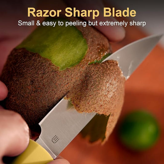 3.5 Inch Paring Knife, AR-RPM9 Steel Fruit Vegetable Knife with Ergonomic ABS Handle Oak Sheath, Ultra Sharp Kitchen Knife for Peeling Coring Cutting, Gift for Home Chefs