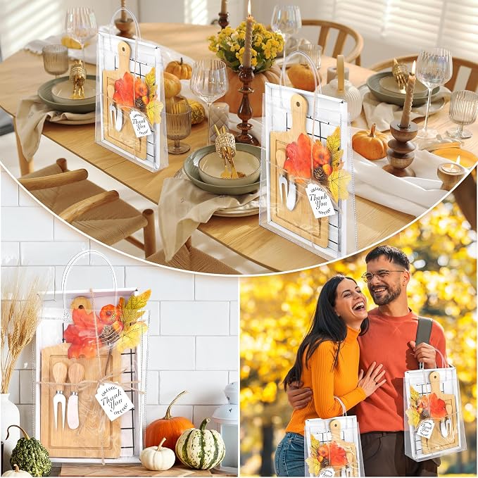 Kochorie 6 Sets Fall Baby Shower Favors 43 Pcs Wooden Square Cheese Board with Knives Forks Kitchen Towels Tags, Pre-Assembled Gifts for Fall Thanksgiving Party Supplies Winner Game Prizes