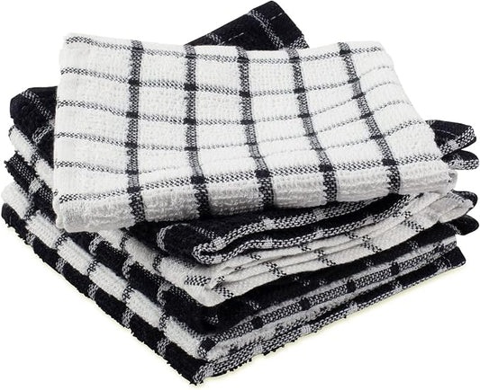 DII Basic Terry Collection Windowpane Dishcloth Set, 12x12, Black, 6 Piece